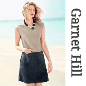 Garnet Hill Beige Navy Blue Linen Sleeveless Shift Dress Pockets  10 Color block